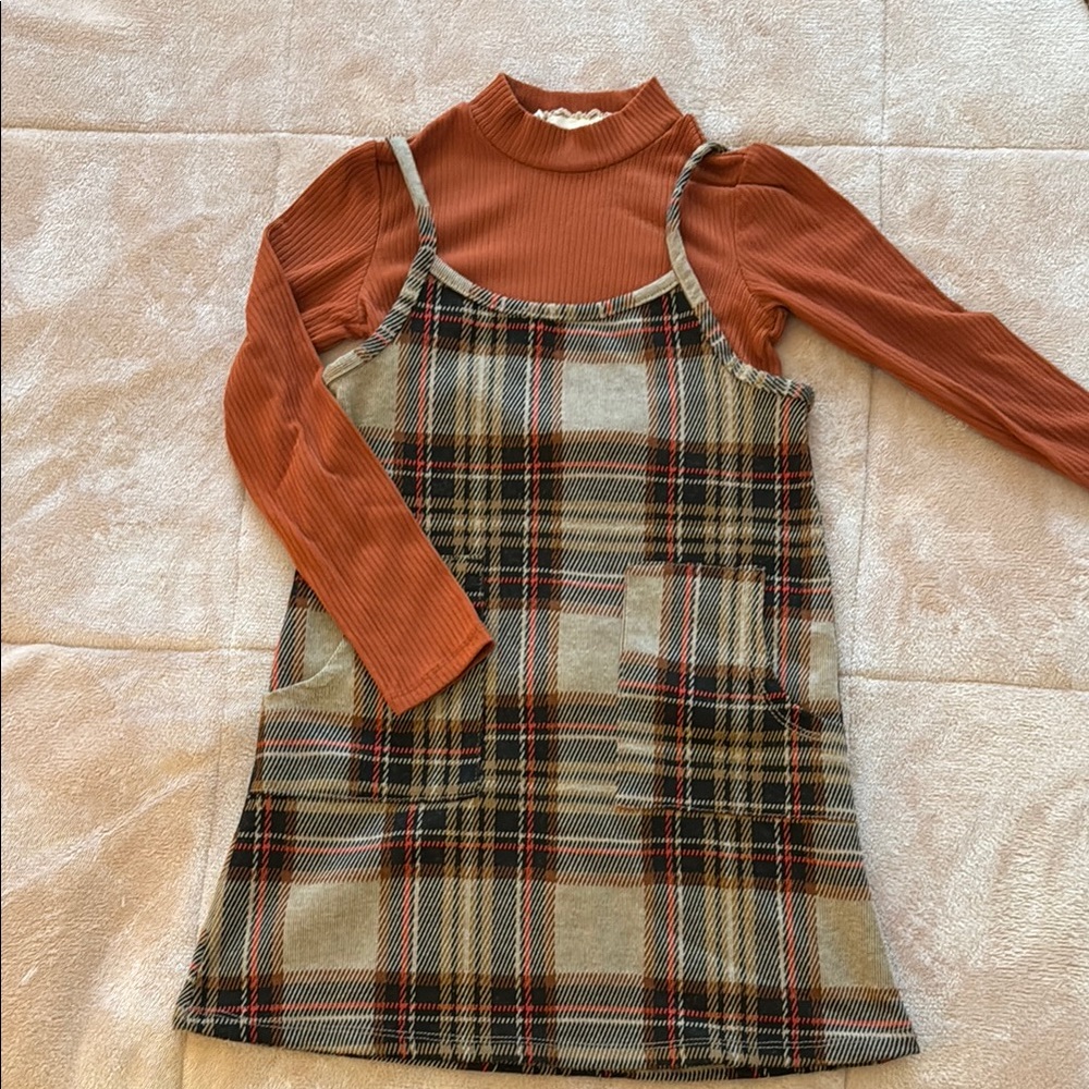 btween Brown and Tan Casual Sundress with Long Sleeves and Mock Neck